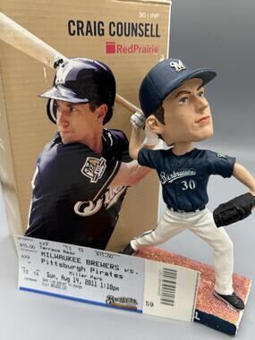 Craig Counsell Brewers Bobblehead 2011 RedPrairie SGA w/ Box & Game Ticket